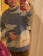 Mens Sweater Vintage Cow Printed Sweater Pullover Sweaters Crewneck Oversized Kawaii Sweater Knit Tops Jumper