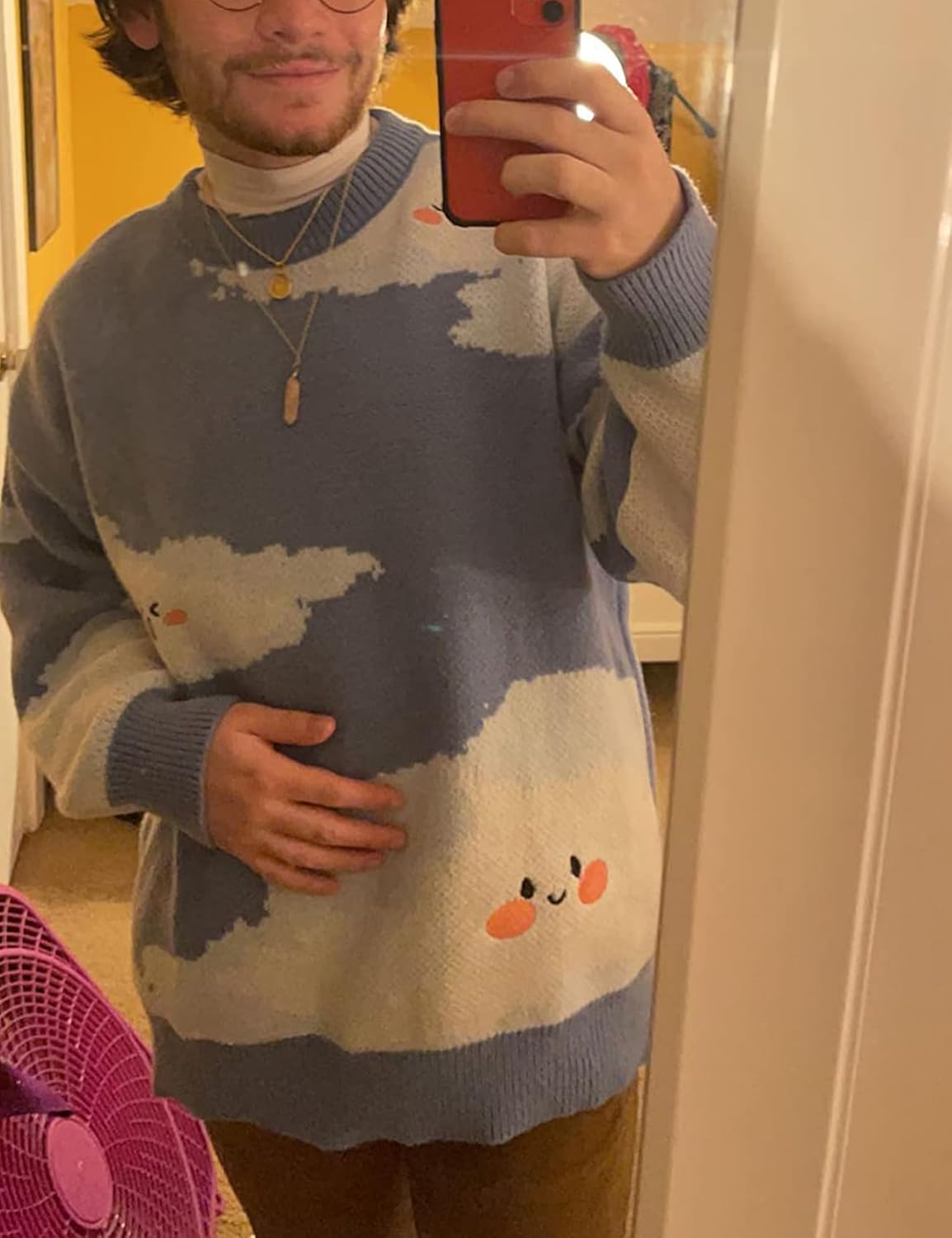 Mens Sweater Vintage Cow Printed Sweater Pullover Sweaters Crewneck Oversized Kawaii Sweater Knit Tops Jumper