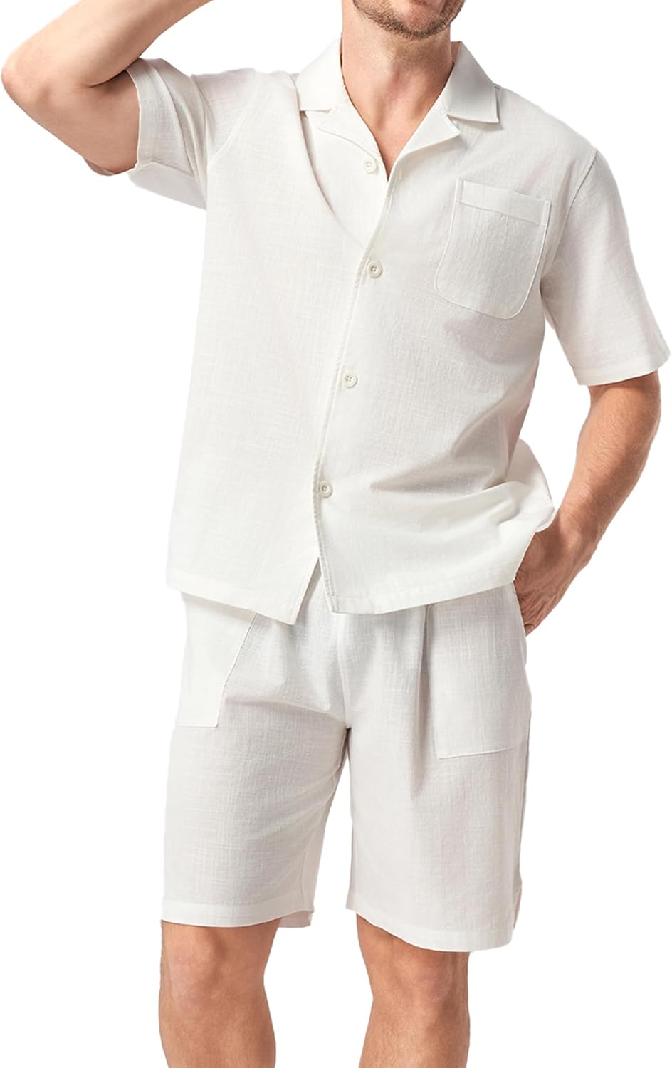Men's Pajamas Set – 100% Cotton Pajamas for Men Summer Short Sleeve Lightweight Lounge PJs with Pockets
