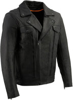Men Black Leather Motorcycle Riders Jacket w/Multi-Utility Pockets