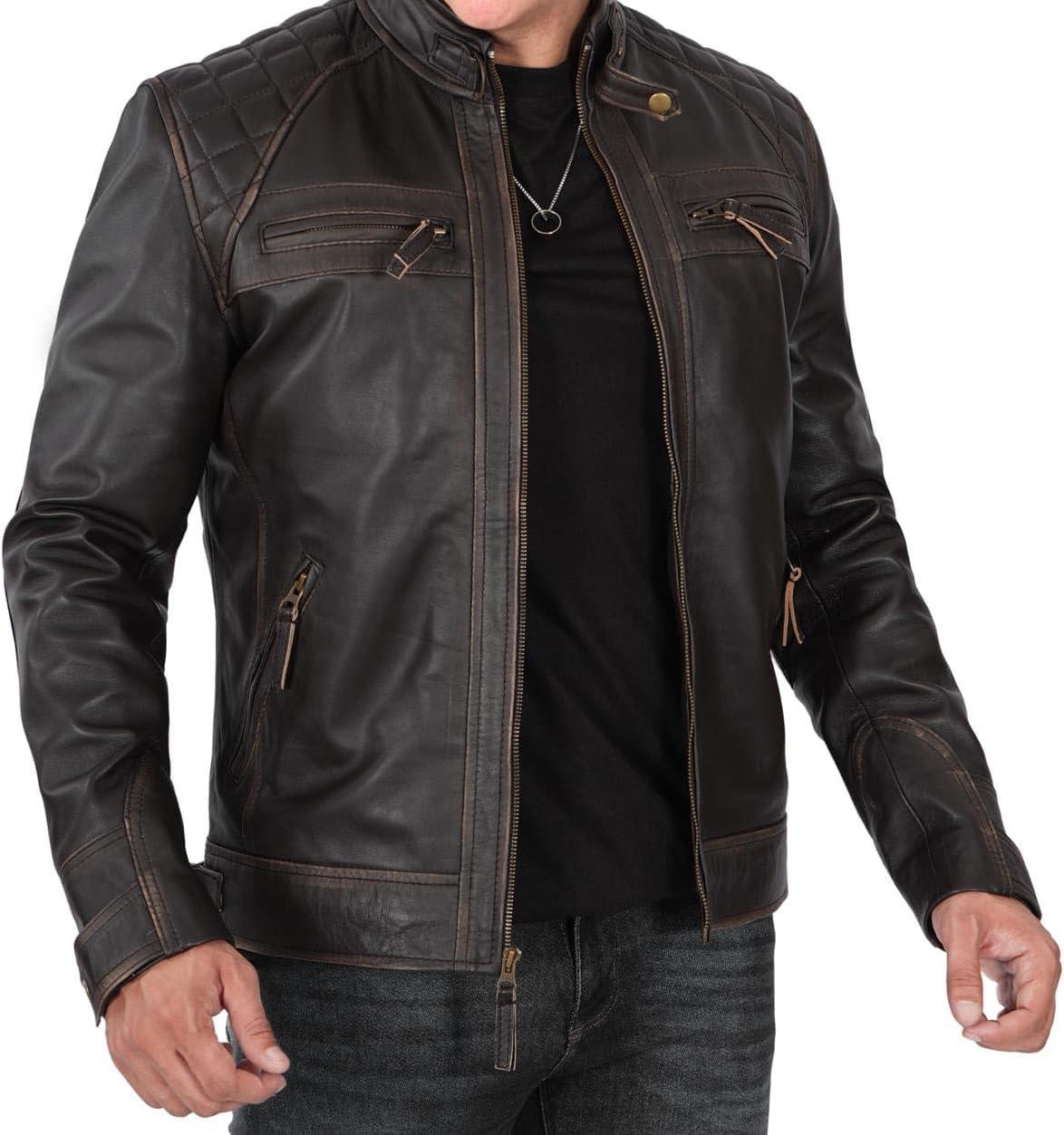 Motorcycle Leather Jacket Men - Quilted  Leather Jackets For Men