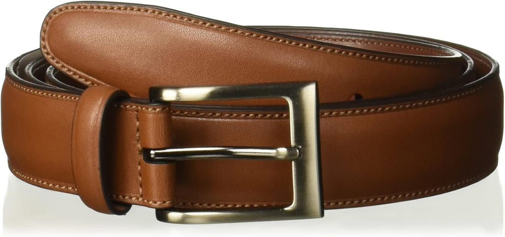 Men's  Leather Belt with Stitched Edges, Silver Prong Buckle, 1.5" Width (Available in Big & Tall)
