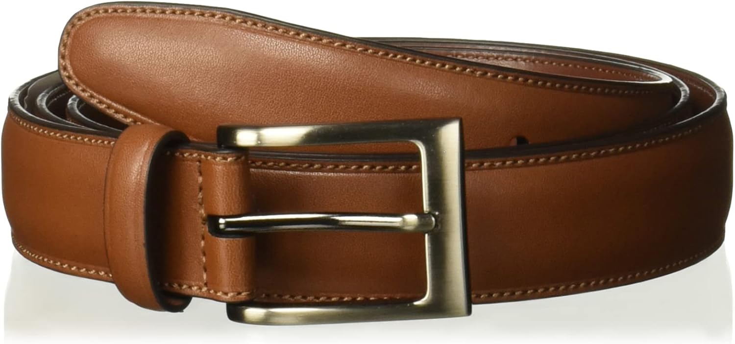 Men's  Leather Belt with Stitched Edges, Silver Prong Buckle, 1.5" Width (Available in Big & Tall)