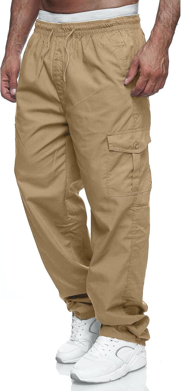 men Cargo Pants Relaxed Fit Drawstring Joggers Sweatpants for Men Workout Casual Long Trousers