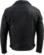 Men Black Leather Motorcycle Riders Jacket w/Multi-Utility Pockets