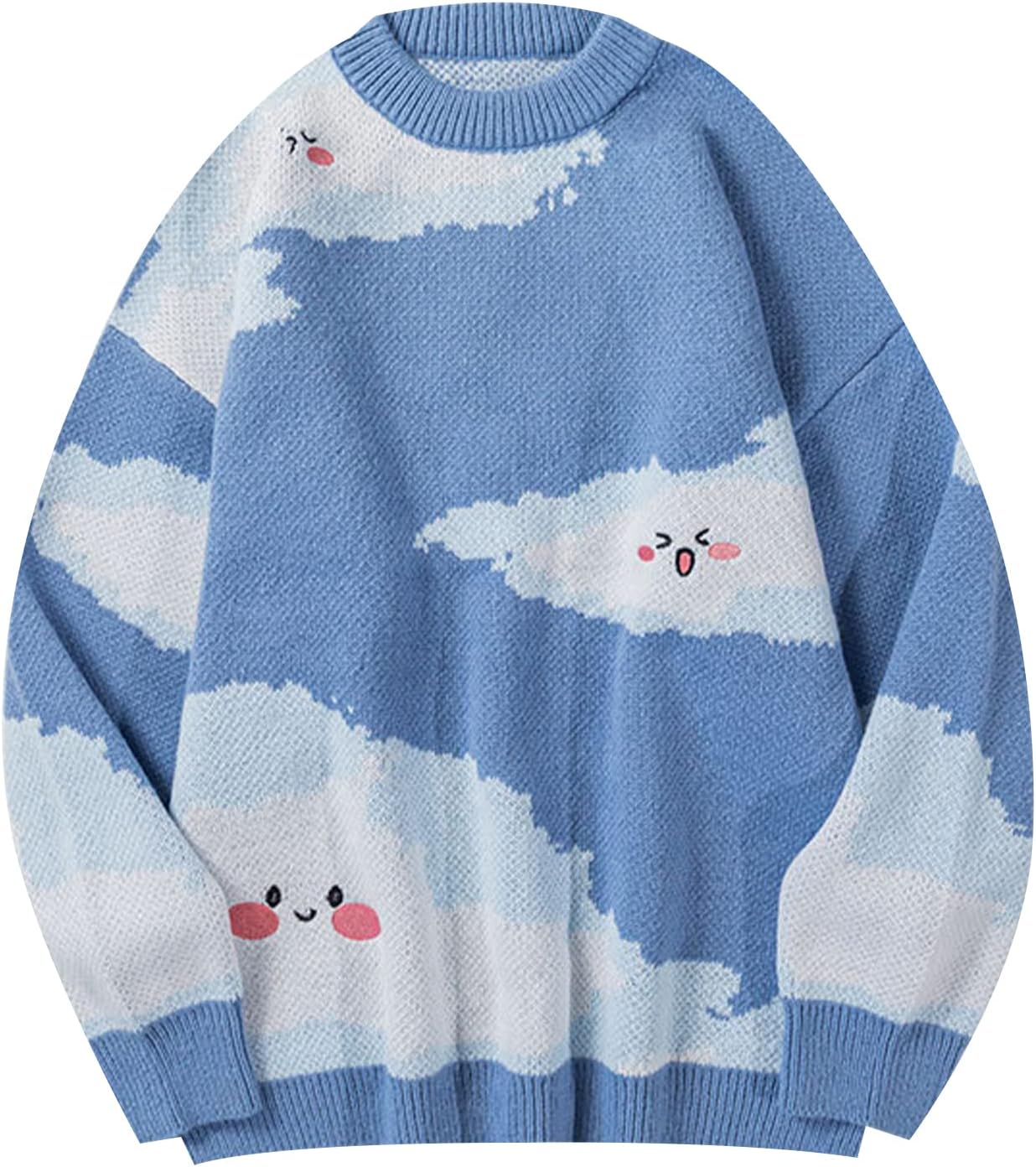 Mens Sweater Vintage Cow Printed Sweater Pullover Sweaters Crewneck Oversized Kawaii Sweater Knit Tops Jumper