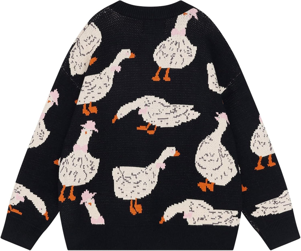 Goose Printed Sweater Crewneck Pullover Sweater Long Sleeve Casual Oversized Tops