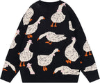 Goose Printed Sweater Crewneck Pullover Sweater Long Sleeve Casual Oversized Tops