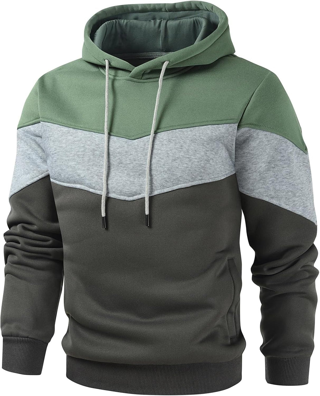Men's Novelty Color Block Pullover Fleece Hoodie Long Sleeve Casual Sweatshirt with Pocket