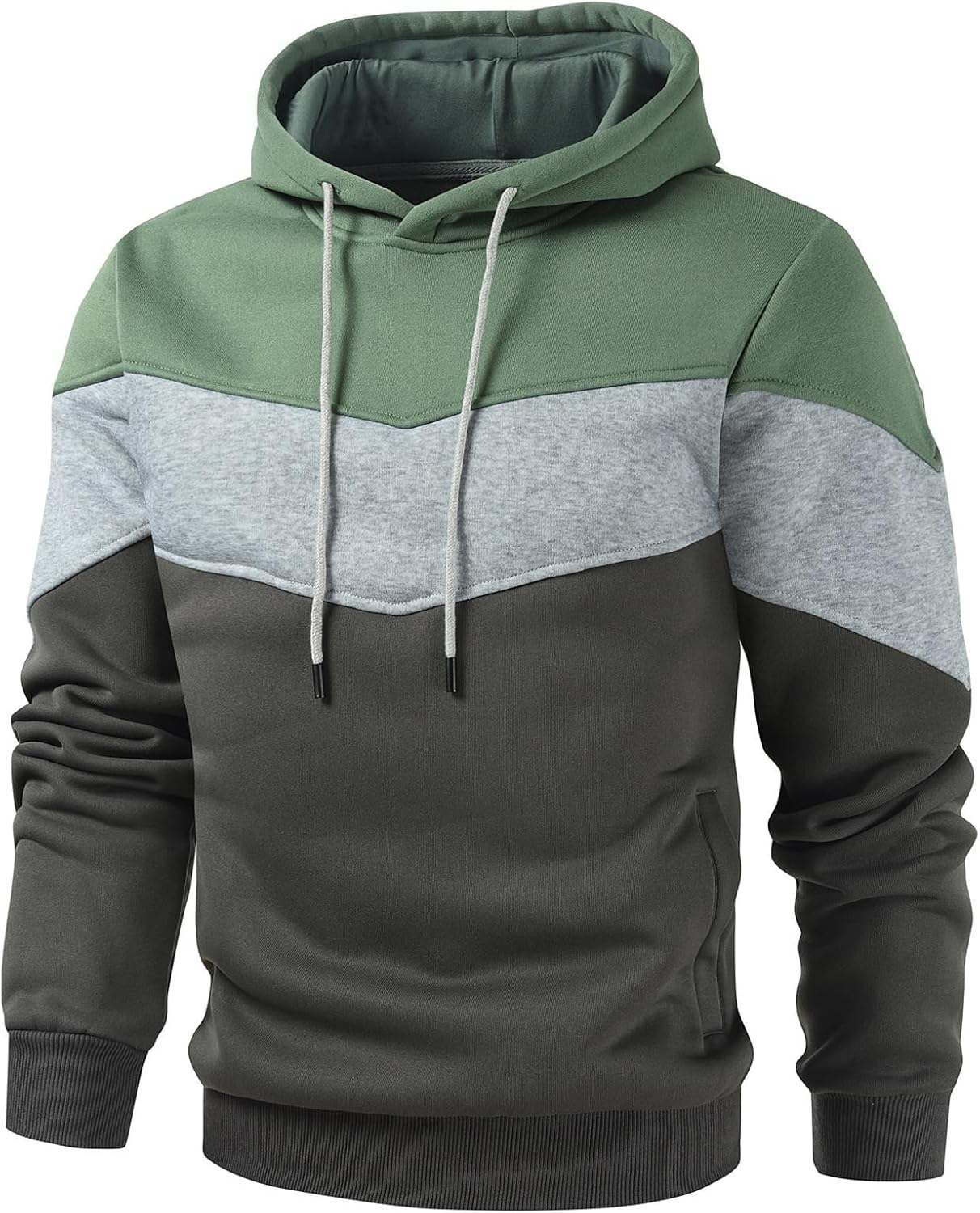 Men's Novelty Color Block Pullover Fleece Hoodie Long Sleeve Casual Sweatshirt with Pocket