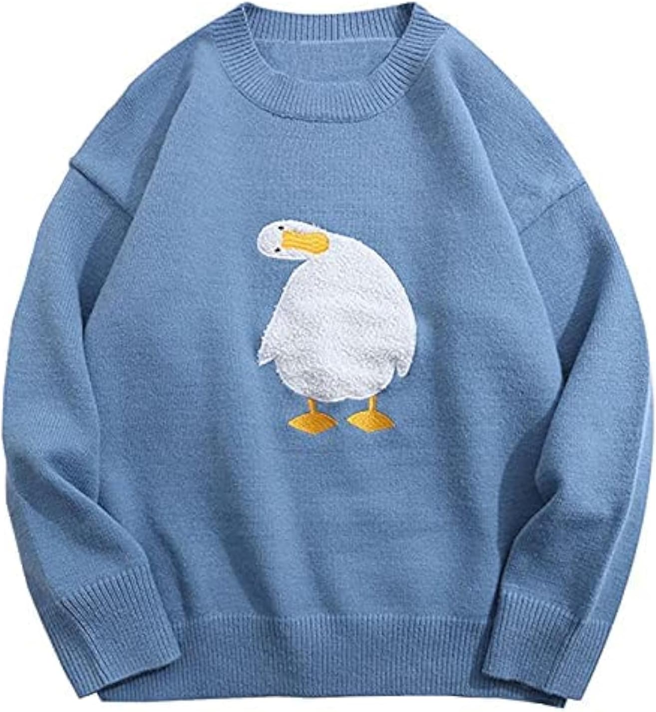 Oversized Sweaters for Women Trendy Unisex Duck Graphic Knit Fall Sweater Streetwear Couple Crewneck Pullover