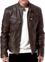Men Black Genuine Lambskin Leather Biker Jacket  BROWN MOTORCYCLE JACKETS FOR MEN