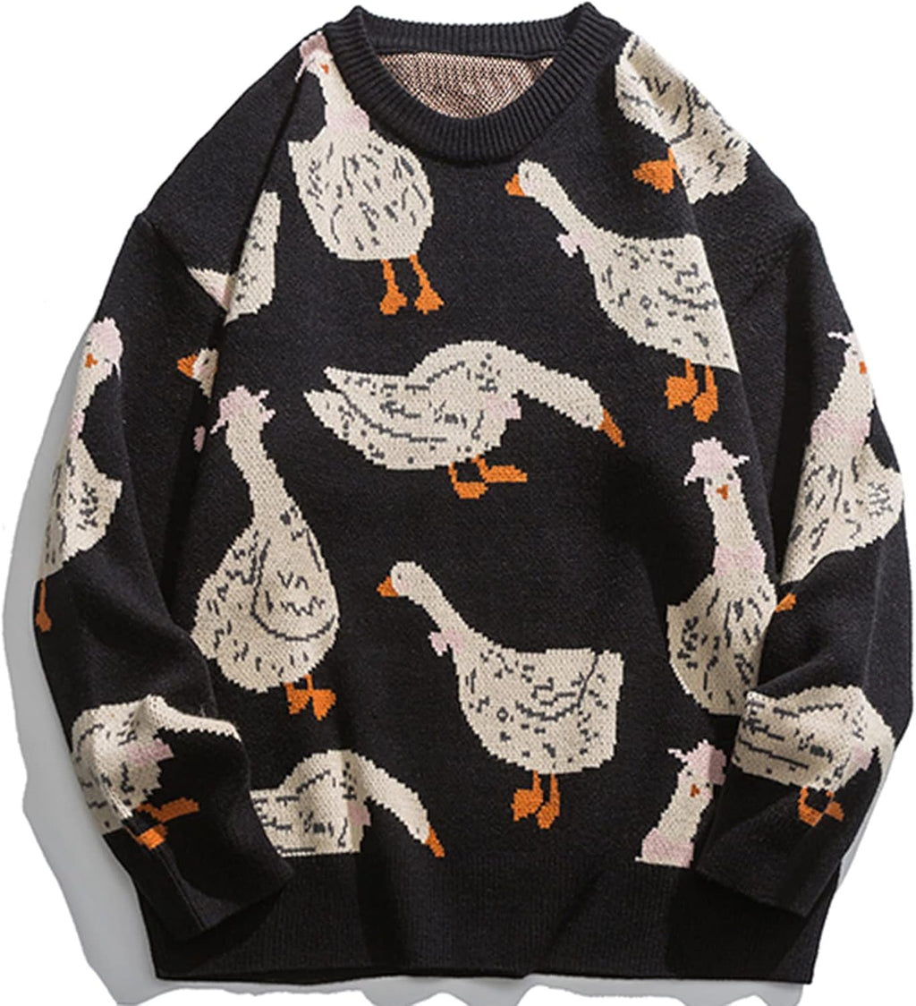 Goose Printed Sweater Crewneck Pullover Sweater Long Sleeve Casual Oversized Tops