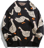 Goose Printed Sweater Crewneck Pullover Sweater Long Sleeve Casual Oversized Tops