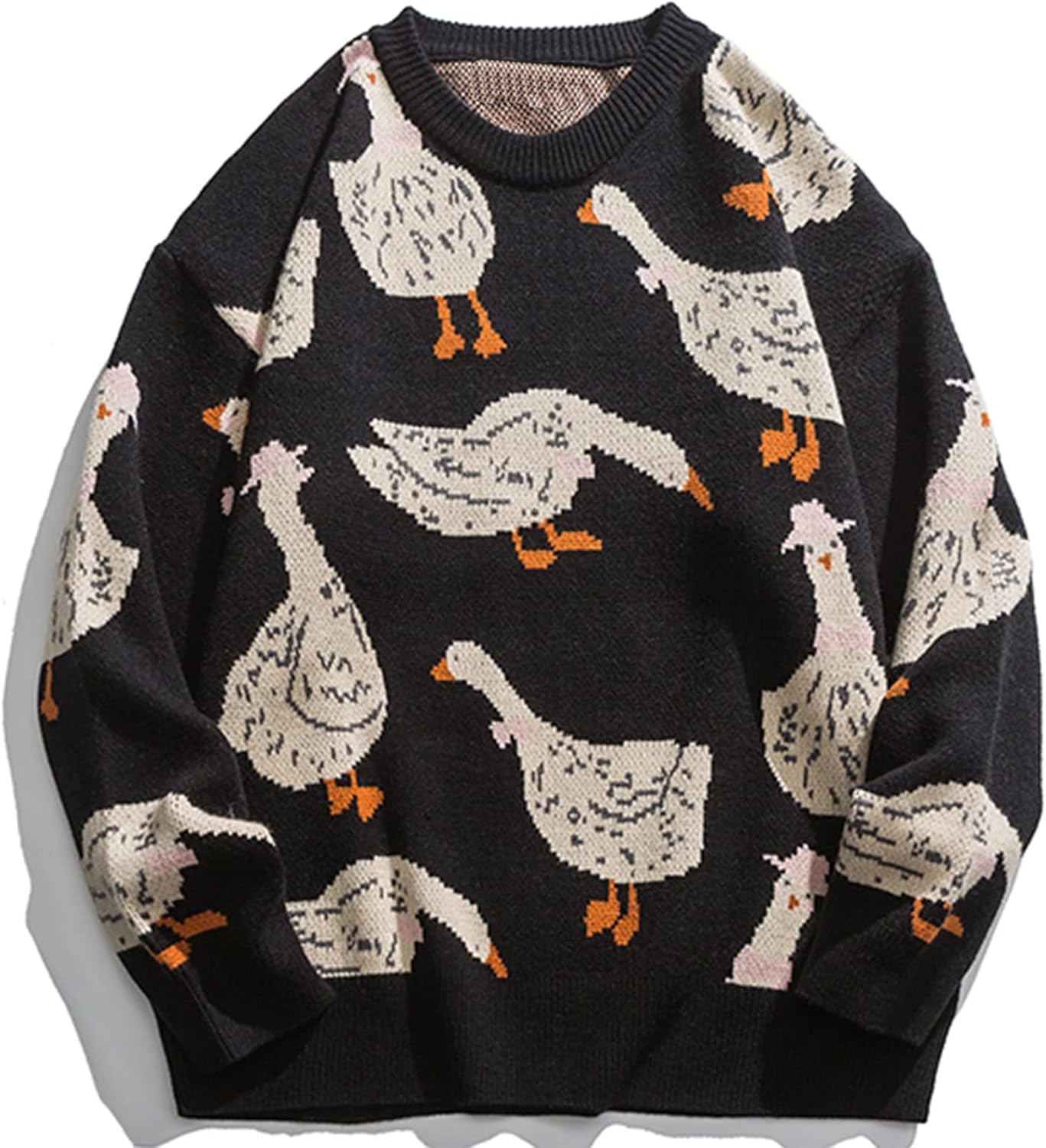 Goose Printed Sweater Crewneck Pullover Sweater Long Sleeve Casual Oversized Tops