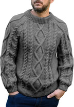 Mens Cable Knit Pullover Sweater Winter Crew Neck Long Sleeve Ribbed Vintage Sweaters