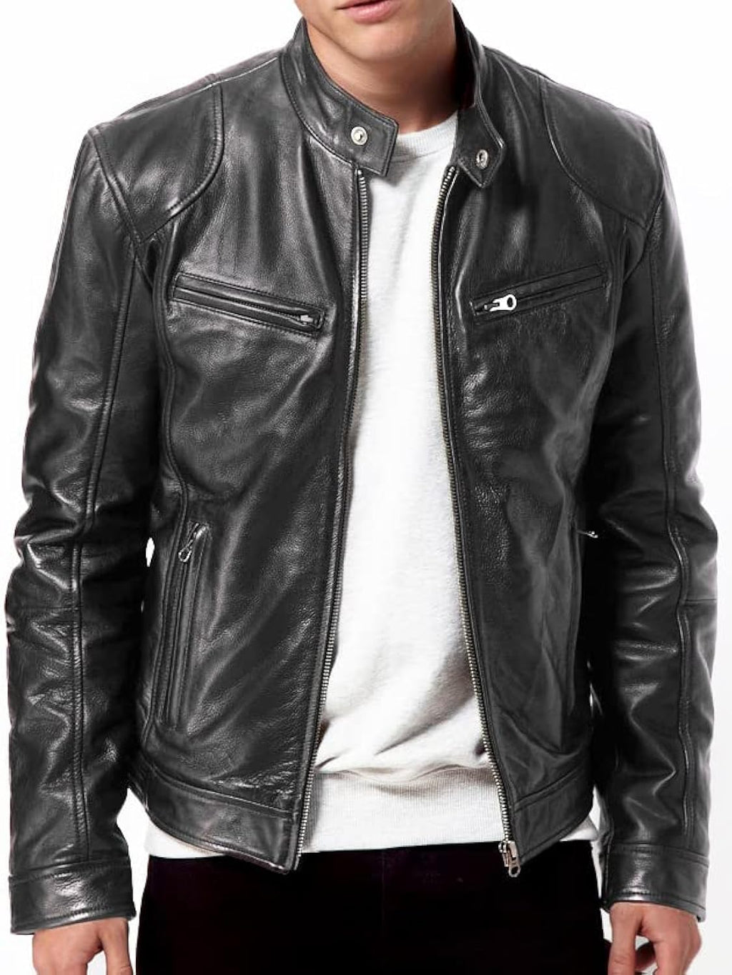 Men Black Genuine Lambskin Leather Biker Jacket  BROWN MOTORCYCLE JACKETS FOR MEN
