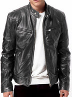 Men Black Genuine Lambskin Leather Biker Jacket  BROWN MOTORCYCLE JACKETS FOR MEN