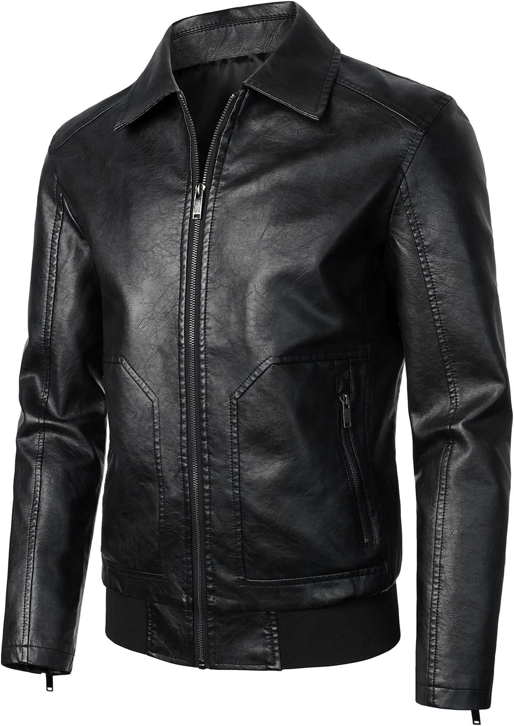 Men Faux Leather Bomber Jacket Classic Style Motorcycle Jackets