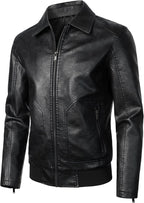 Men Faux Leather Bomber Jacket Classic Style Motorcycle Jackets