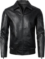 Men Faux Leather Bomber Jacket Classic Style Motorcycle Jackets