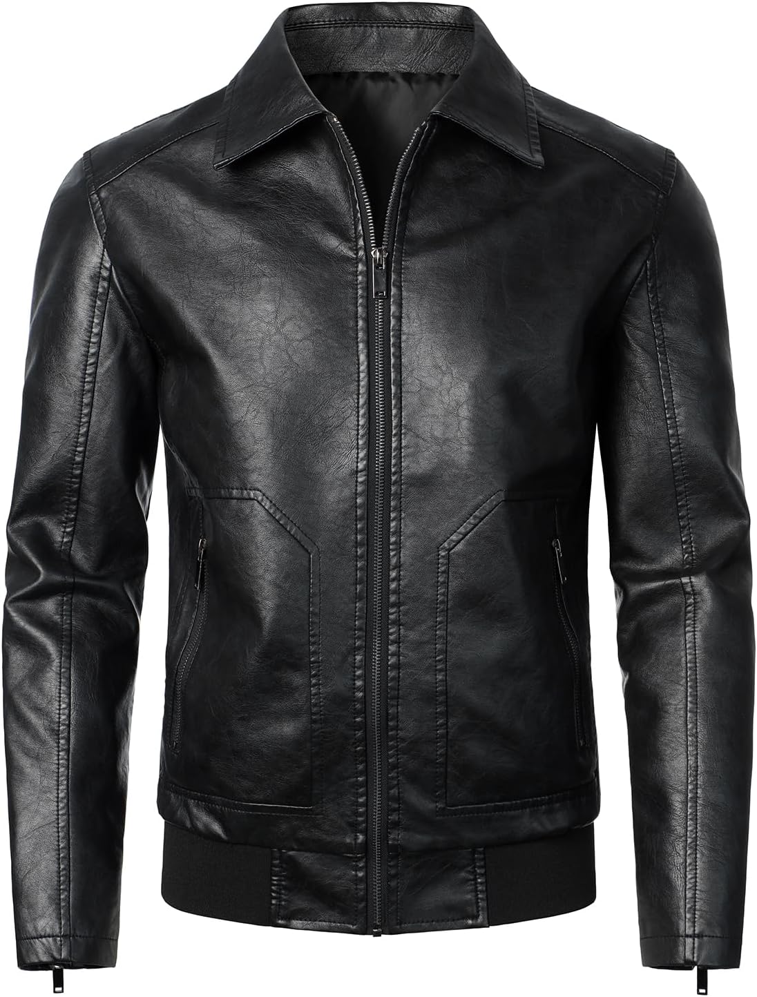 Men Faux Leather Bomber Jacket Classic Style Motorcycle Jackets