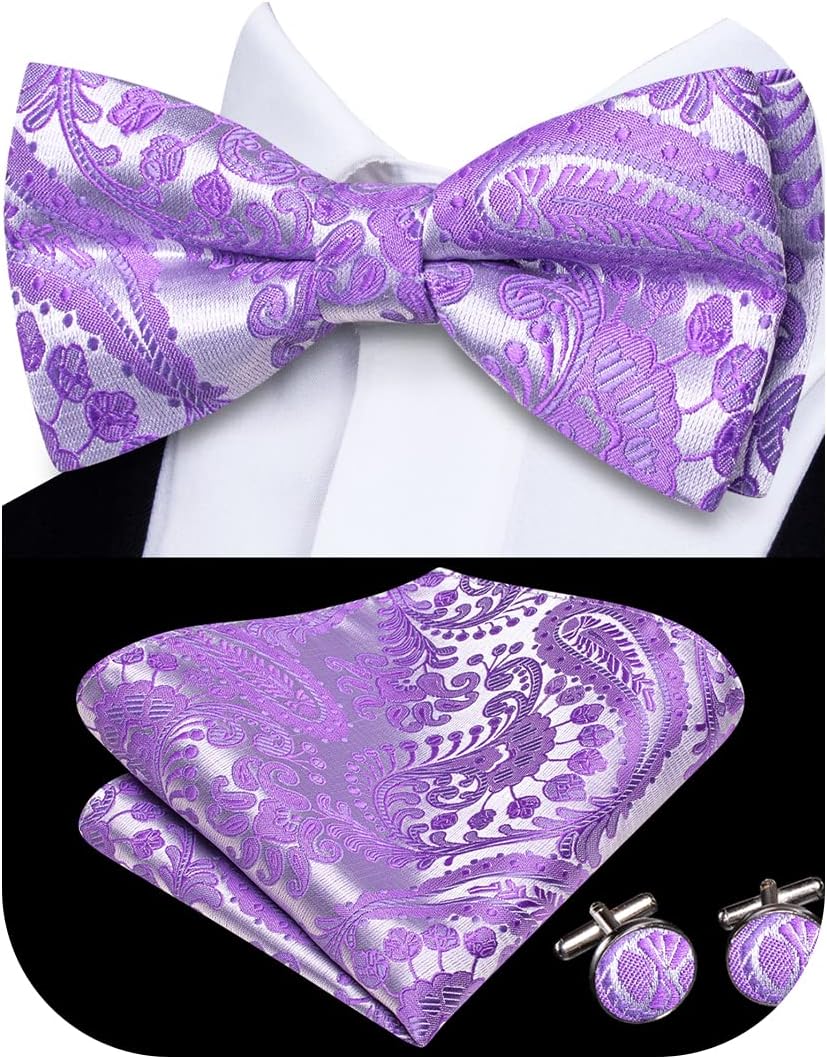 Bow Ties for Men Pre-Tied Pocket Square with Cufflinks Men Bowtie Sets for Wedding Formal Party
