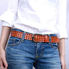 Hollow Leather Belts for Women, Soft Leather Womens Belts with Pin Buckle