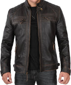 Motorcycle Leather Jacket Men - Quilted  Leather Jackets For Men