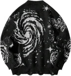 Men's Hip Hop Casual Sweater Crew Neck Baggy Distressed Holes Vintage Starry Sky Pattern Pullover Knitwear Sweater