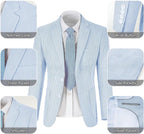 Seersucker Slim Suits for Men Formal Casul Summer Beach Wedding Grooms 2 Piece Blazer Pants Party Striped Suit Sets