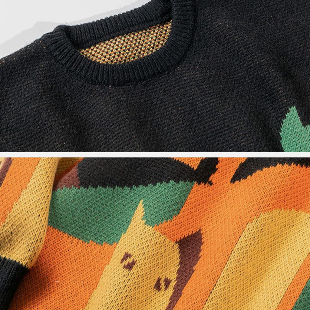 Graphic Sweaters Color Blocking Cat Sweater Vintage Oversized Crewneck Knit Pullover Christmas Tops