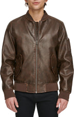Men Faux Leather Varsity Bomber Jacket
