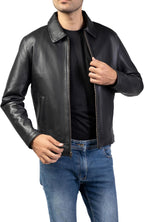 Polo Collar Premium Leather Jacket Men - Old School Classic Style Everyday Wear Real Lambskin Men Leather Jacket
