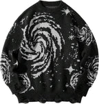 Men's Hip Hop Casual Sweater Crew Neck Baggy Distressed Holes Vintage Starry Sky Pattern Pullover Knitwear Sweater