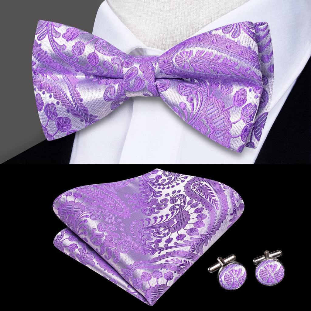 Bow Ties for Men Pre-Tied Pocket Square with Cufflinks Men Bowtie Sets for Wedding Formal Party