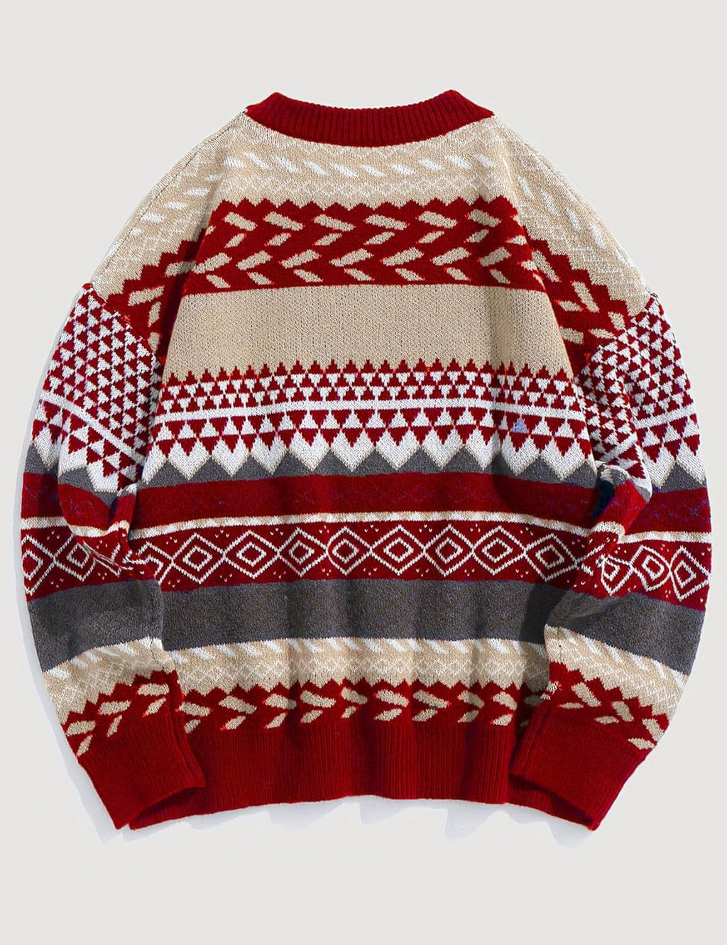 Men's Vintage Grandpa Sweater Crewneck Oversized Striped Aztec Cable Knit Pullover Unisex Jumper Tops