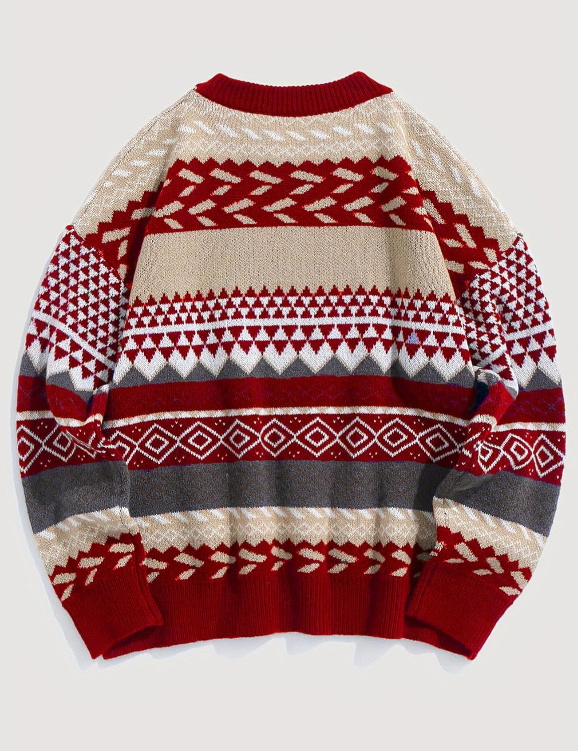 Men's Vintage Grandpa Sweater Crewneck Oversized Striped Aztec Cable Knit Pullover Unisex Jumper Tops