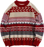 Men's Vintage Grandpa Sweater Crewneck Oversized Striped Aztec Cable Knit Pullover Unisex Jumper Tops