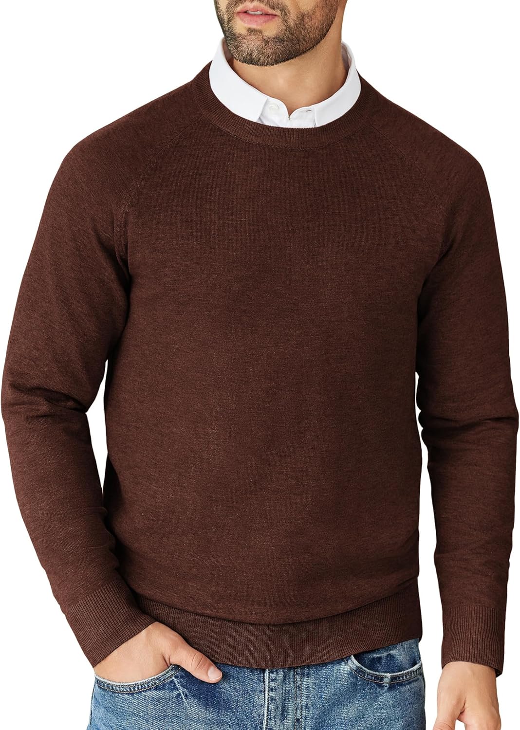 Men's Crewneck Sweater Casual Dress Pullover Sweater Slim Fit Lightweight Long Sleeve Raglan Sweaters