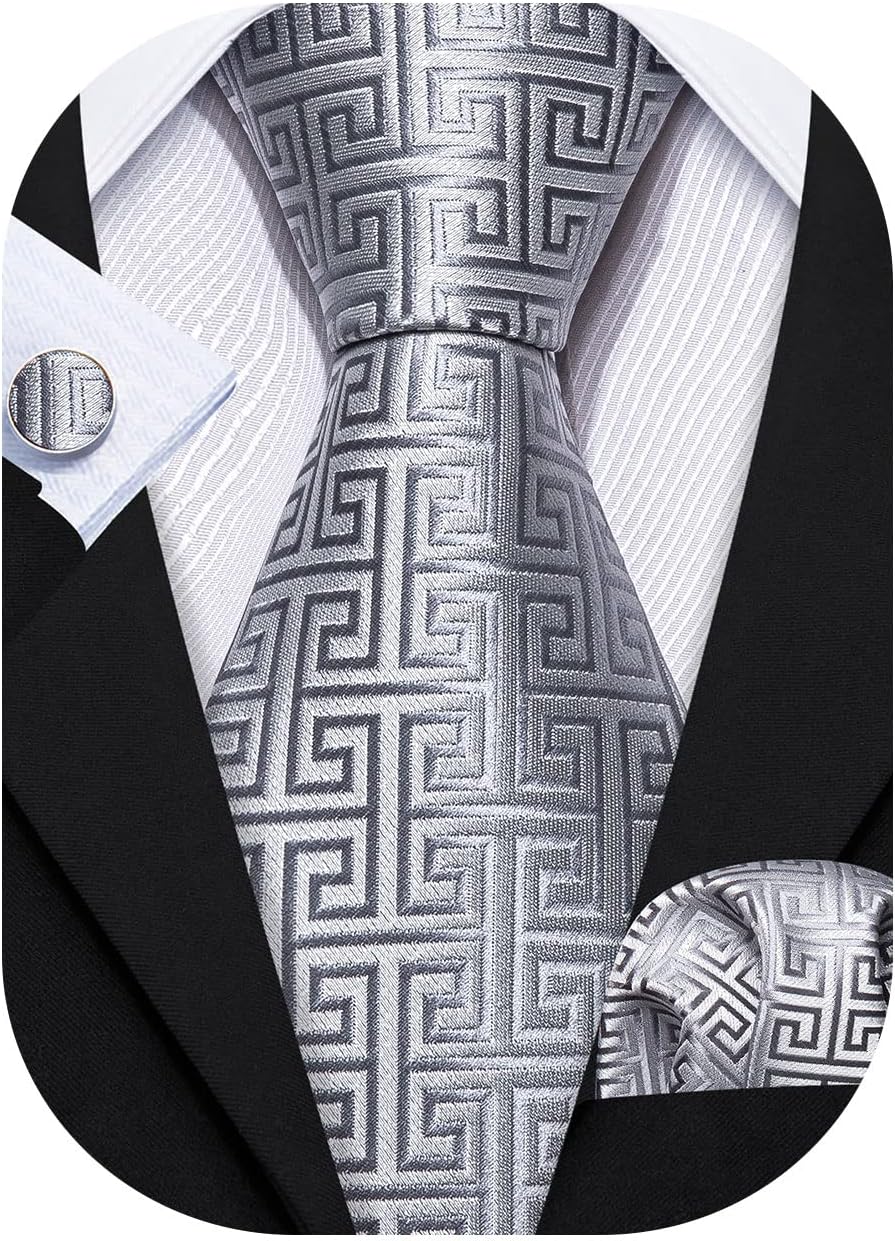 Classic Men Ties Silk Necktie Pocket Square Cufflinks Set Woven Designer Wedding Business