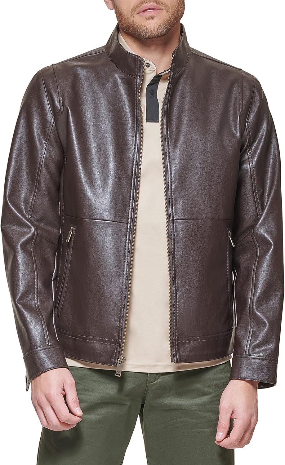 Men  Faux Leather Racer Jacket