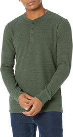 Long Sleeve Waffle Henley Shirts for Men, Slim-Fit