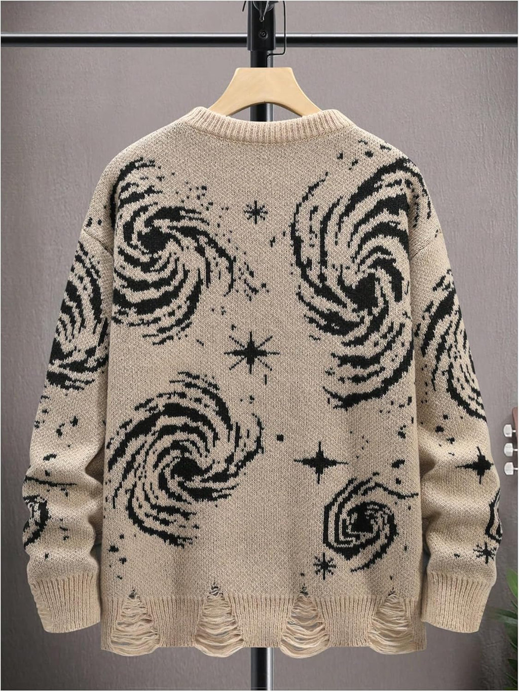 Men's  Sweater Graphic Pattern Goth Punk Sweater Ripped Crewneck Long Sleeve Pullover Sweater