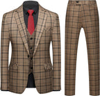 Men 3-Piece Slim Fit Plaid Suit - Blazer, Vest, and Pants Set for Wedding, Prom, and Business
